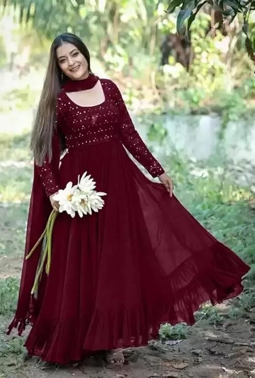 Zariya Women’s Elegant Anarkali Gown with Dupatta