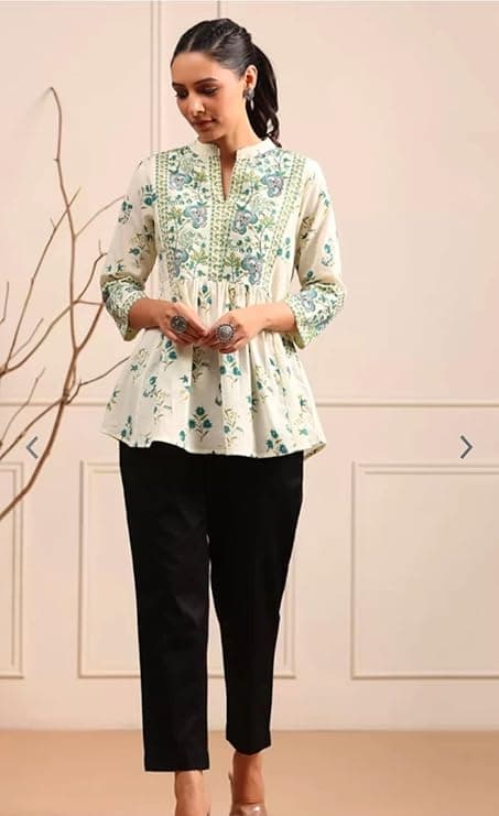 Vastrika Women’s Cotton Printed Anarkali Short Kurti