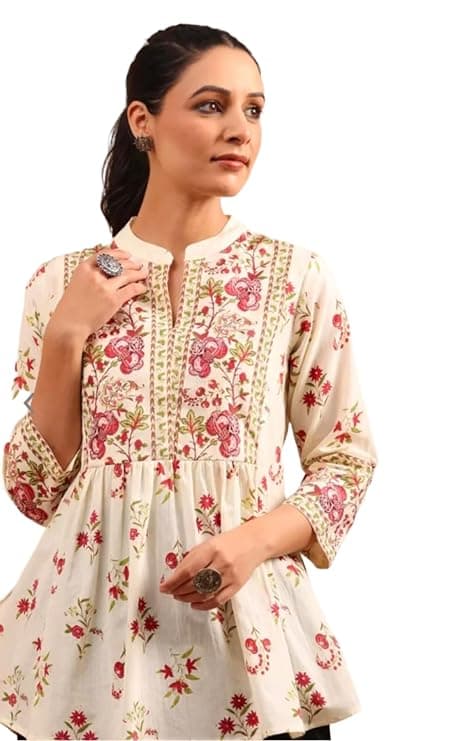 Vastrika Women’s Cotton Printed Anarkali Short Kurti