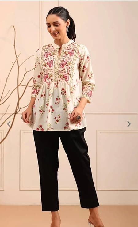 Vastrika Women’s Cotton Printed Anarkali Short Kurti