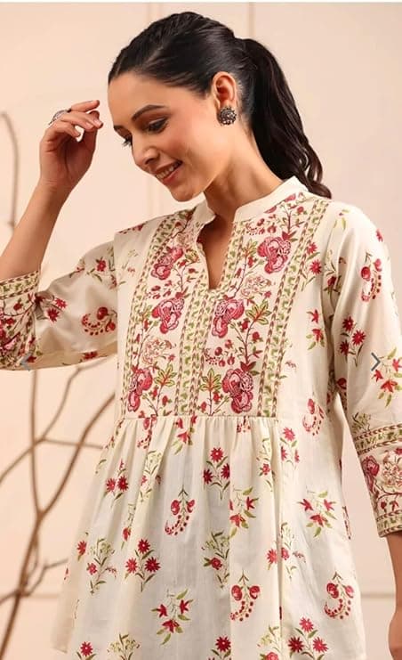 Vastrika Women’s Cotton Printed Anarkali Short Kurti
