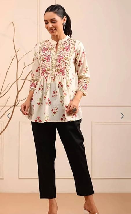 Vastrika Women’s Cotton Printed Anarkali Short Kurti