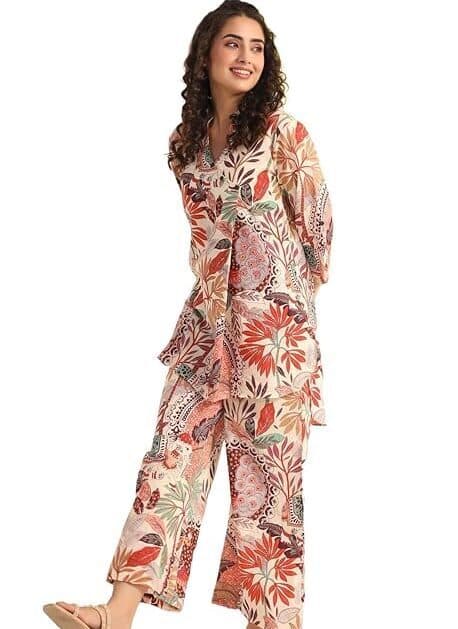 EthniQ Women’s Printed Short Kurti with Pant Set