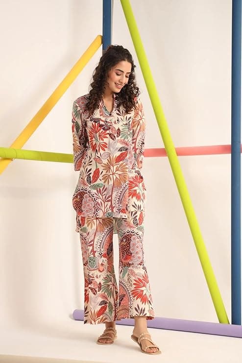 EthniQ Women’s Printed Short Kurti with Pant Set
