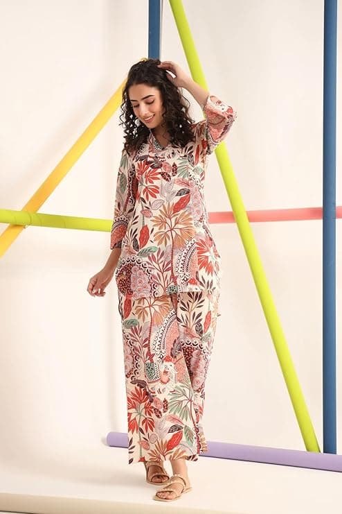 EthniQ Women’s Printed Short Kurti with Pant Set