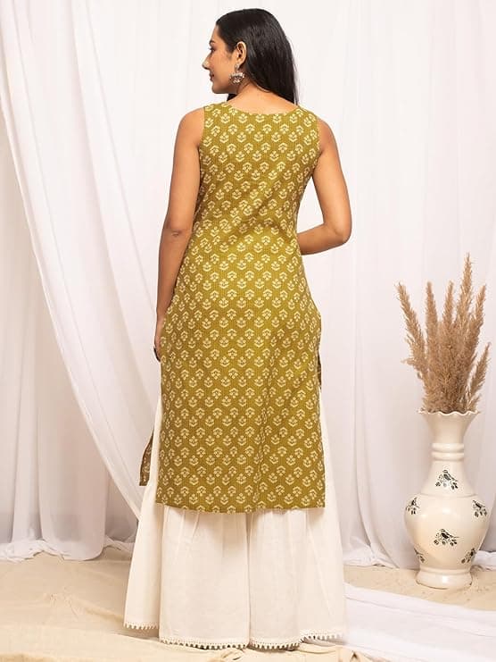 FloraStyle Women’s Floral Printed Cotton Straight Kurta