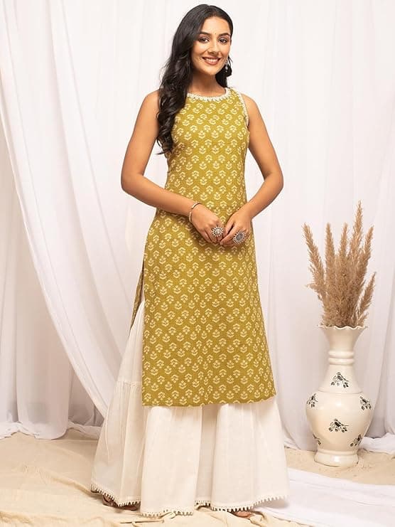 FloraStyle Women’s Floral Printed Cotton Straight Kurta