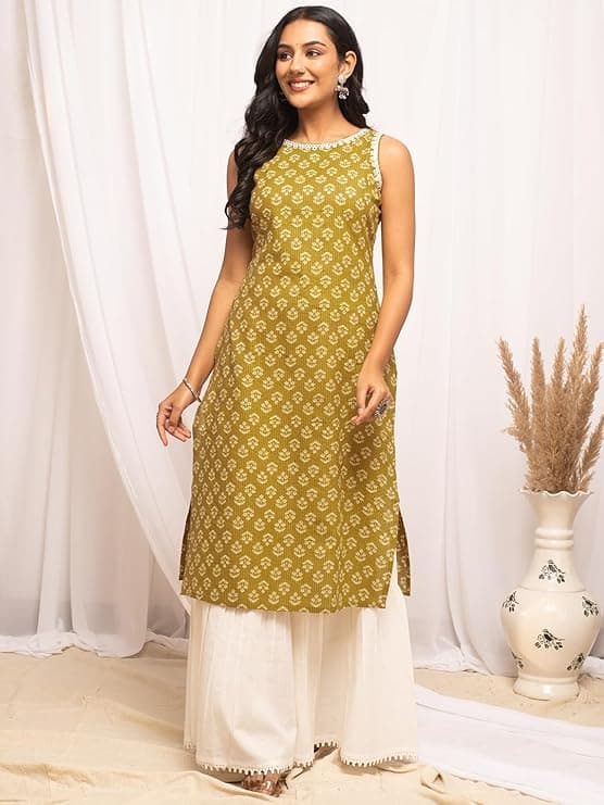 FloraStyle Women’s Floral Printed Cotton Straight Kurta