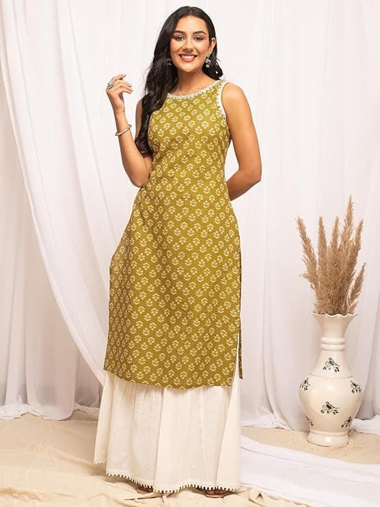 FloraStyle Women’s Floral Printed Cotton Straight Kurta