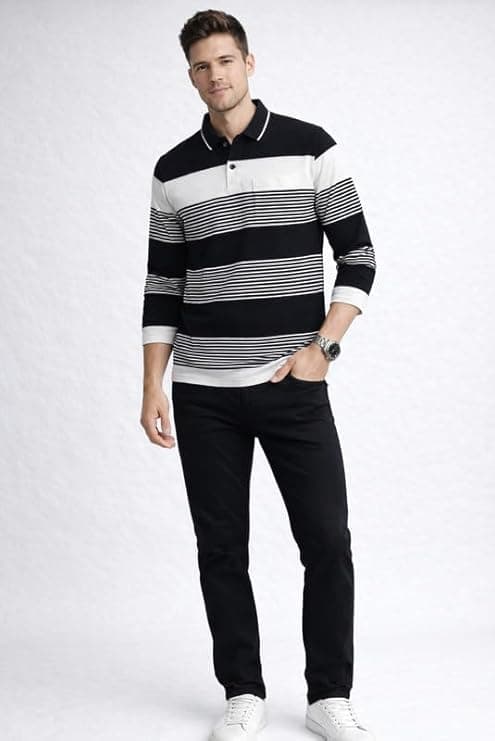 SANE ORIGINALS Full Sleeves Textured Polo Tshirt for Men with Pocket