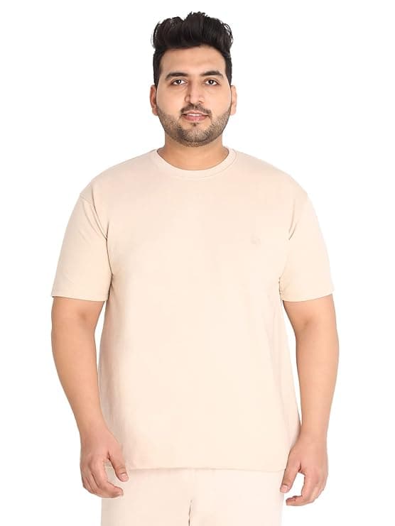 CHKOKKO Men’s Plus Size Terry Cotton Loose Fit Half Sleeves T