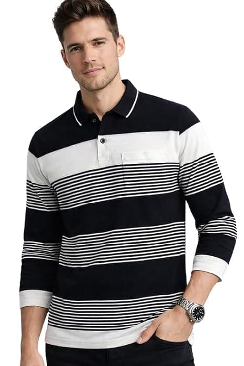 SANE ORIGINALS Full Sleeves Textured Polo Tshirt for Men with Pocket