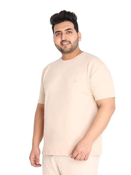 CHKOKKO Men’s Plus Size Terry Cotton Loose Fit Half Sleeves T