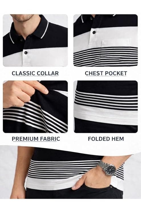 SANE ORIGINALS Full Sleeves Textured Polo Tshirt for Men with Pocket