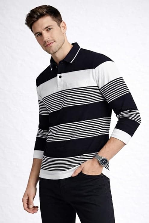 SANE ORIGINALS Full Sleeves Textured Polo Tshirt for Men with Pocket