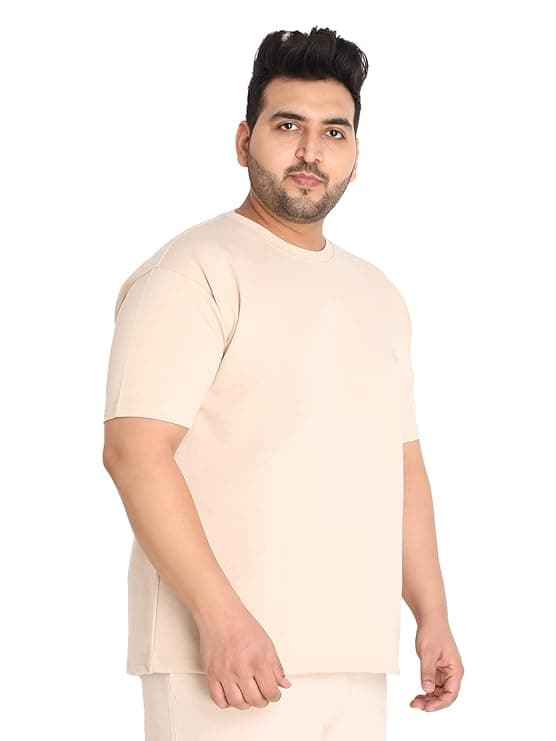 CHKOKKO Men’s Plus Size Terry Cotton Loose Fit Half Sleeves T