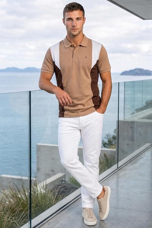 Louis Philippe Men’s 100% Cotton Pique Fabric Color Block Polo Tshirt