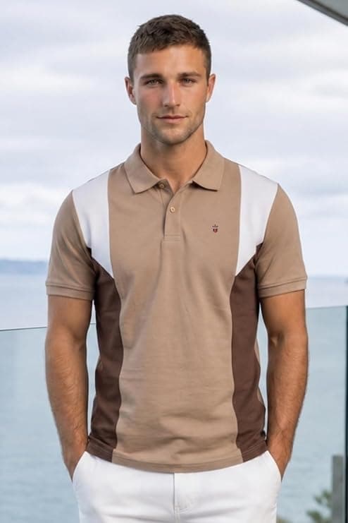 Louis Philippe Men’s 100% Cotton Pique Fabric Color Block Polo Tshirt