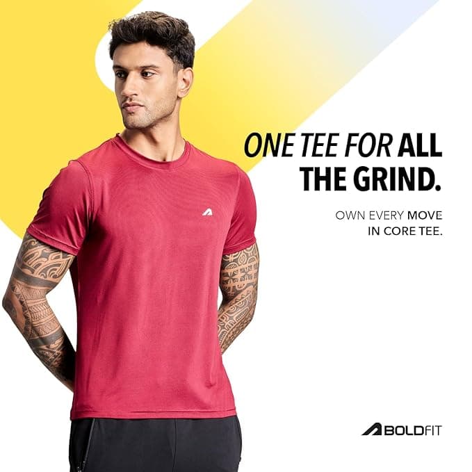 Boldfit Gym Regular Fit T Shirt for Men Polyester Blend Round Neck Activ...