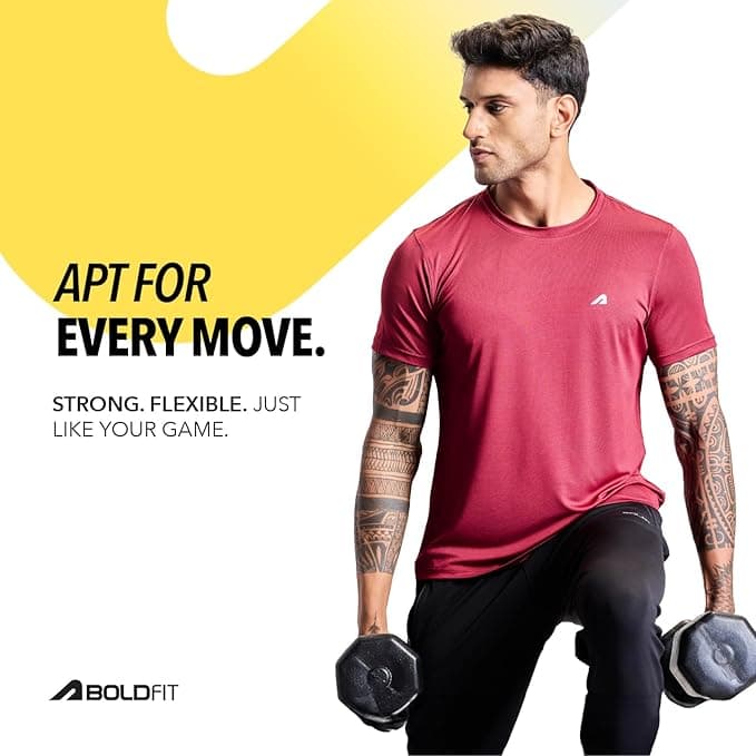 Boldfit Gym Regular Fit T Shirt for Men Polyester Blend Round Neck Activ...