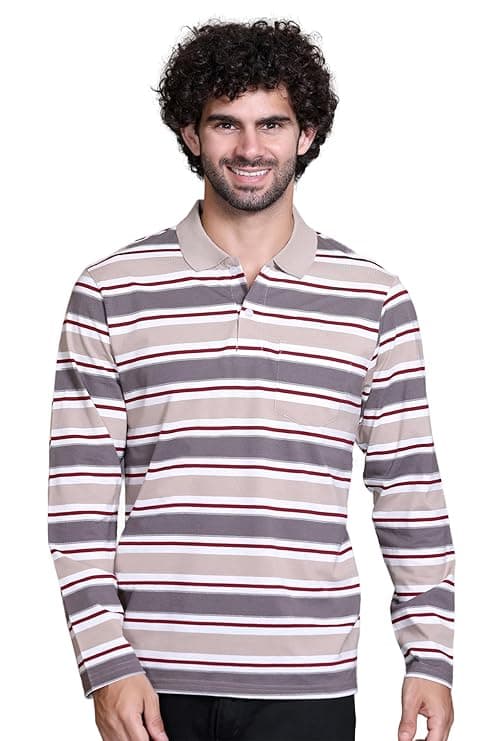 Full Sleeve Polo T Shirt for Men Cotton with Pocket and Collar – R...