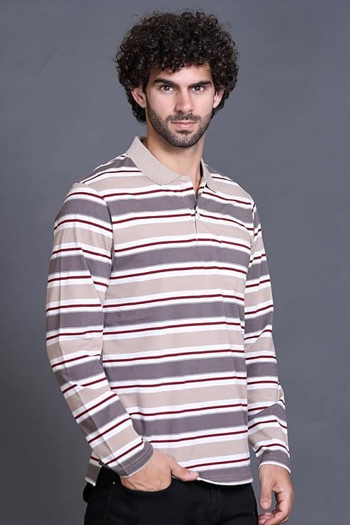 Full Sleeve Polo T Shirt for Men Cotton with Pocket and Collar – R...