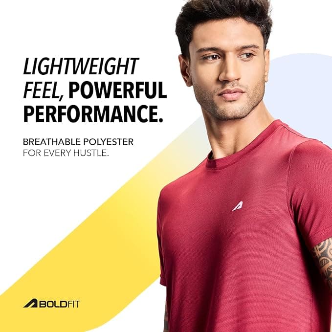 Boldfit Gym Regular Fit T Shirt for Men Polyester Blend Round Neck Activ...