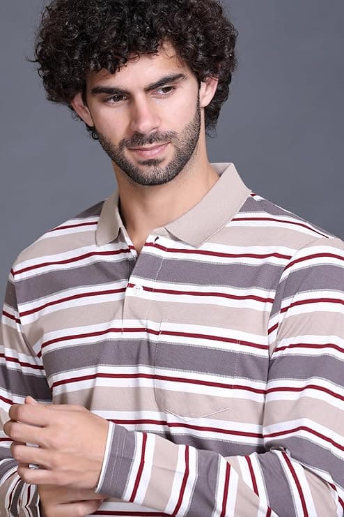 Full Sleeve Polo T Shirt for Men Cotton with Pocket and Collar – R...