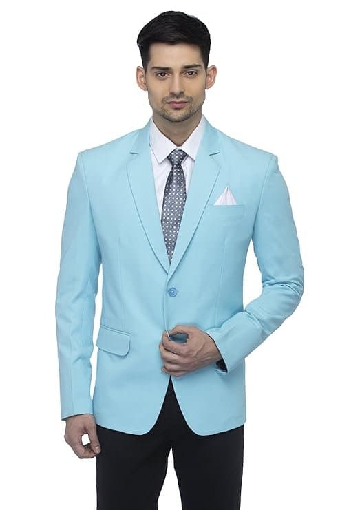 Designer Men’s Slim Fit Notched Lapel Solid Sky Blue