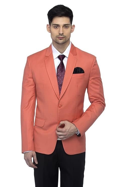 Designer Men’s Slim Fit Notched Lapel Blazer Light Orange