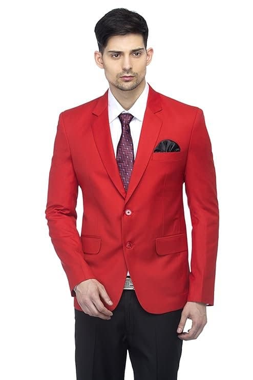 Designer Men’s Slim Fit Notched Lapel Solid Blazer Red