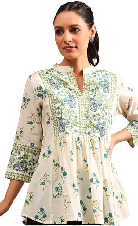 Vastrika Women’s Cotton Printed Anarkali Short Kurti